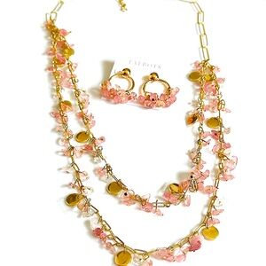 TALBOTS Layered Pink & Gold Charm Cluster Necklace | NWT